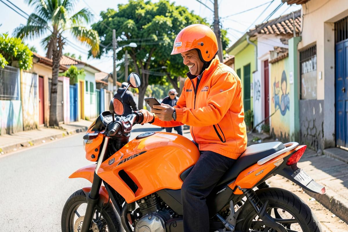 Entregador Yoo em uma rua brasileira